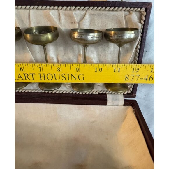 Brass Cordial Goblet Set Of 6 With Case & Stanley Silver Polishing Cloth Vintage - Picture 1 of 6